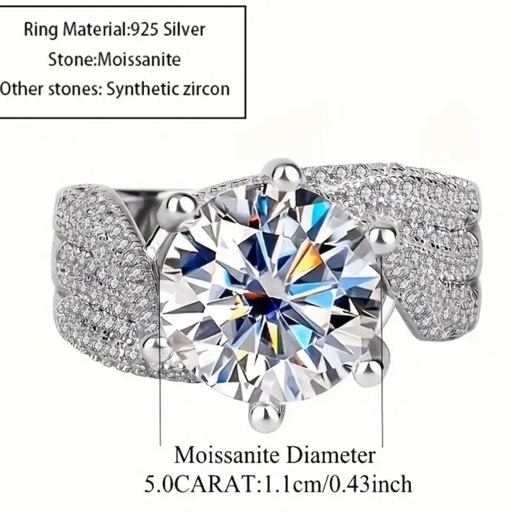 Stunning Size 9,  5 Carat Moissanite Ring S925 - Picture 4 of 12